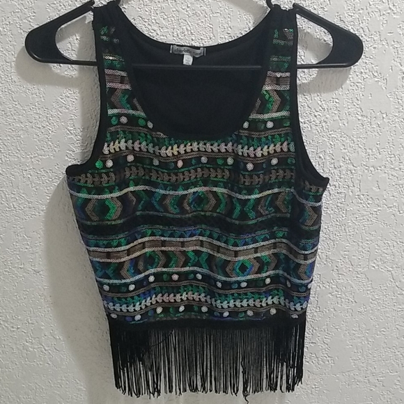 Sequins Top with Fringe - Picture 2 of 3